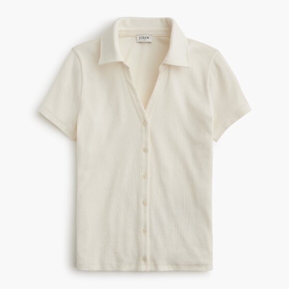 NWT J.Crew Ribbed Button-up Polo Top - Picture 1 of 3